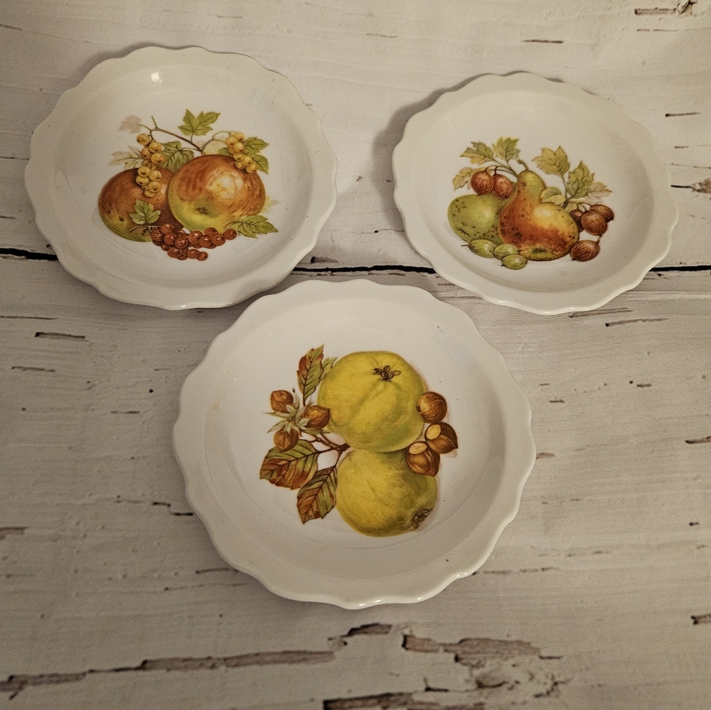 Vintage Set of Three Small Fruit Design Plates